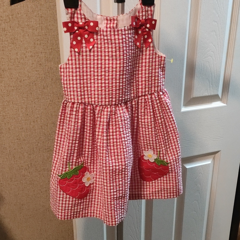 Rare EditionsToddler Girls Gingham-Print Strawberry Dress